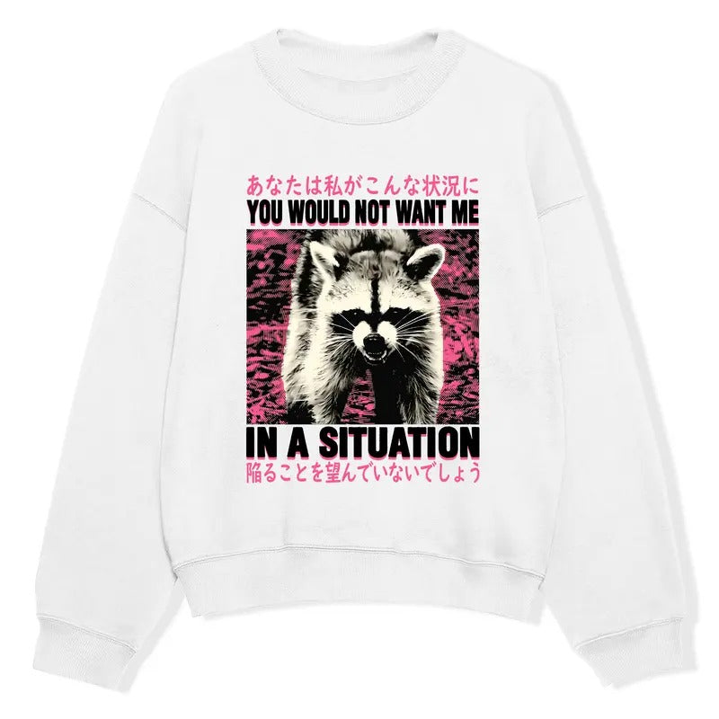 You Would Not Want Me In A Situation Raccoon Sweatshirt, Meme Raccoon Japanese Merch, Vintage 90s Unisex Comfort Colors...