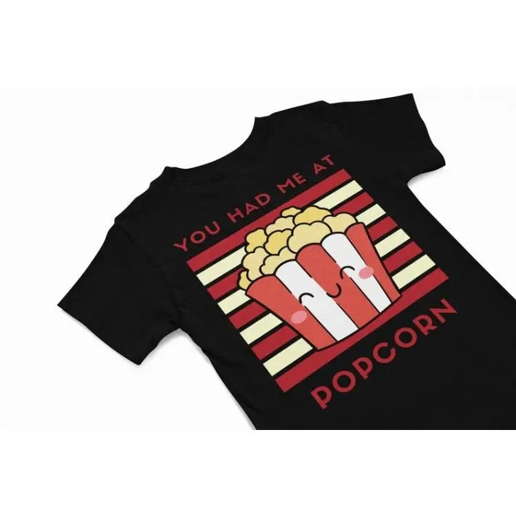 You had me at Popcorn kawaii T-Shirt, Cute kawaii popcorn Tee, Funny foody shirt gift, quirky food humour shirt, kawaii...