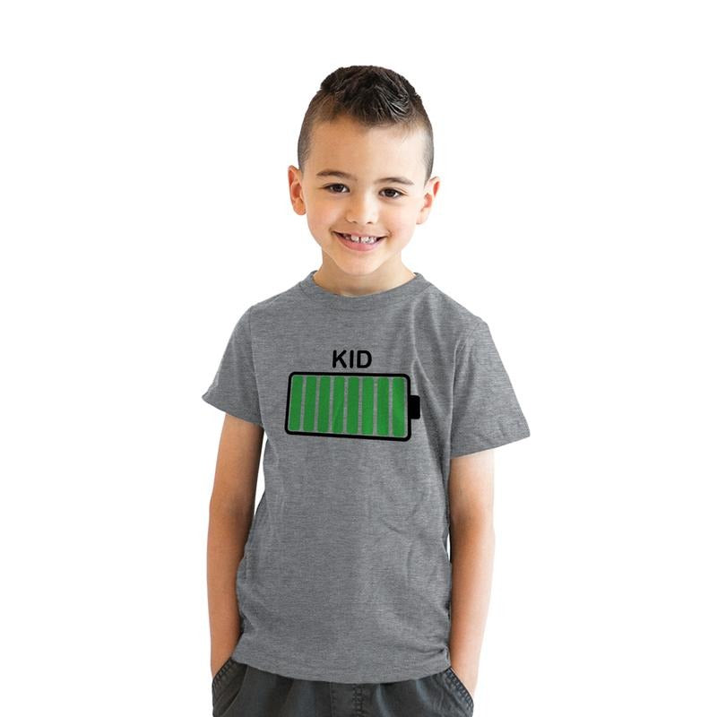 Youth Kid Battery Fully Charged Funny Crazy Kids Parenting T shirt Funny T Shirts Novelty Tees for Kids Light Grey...