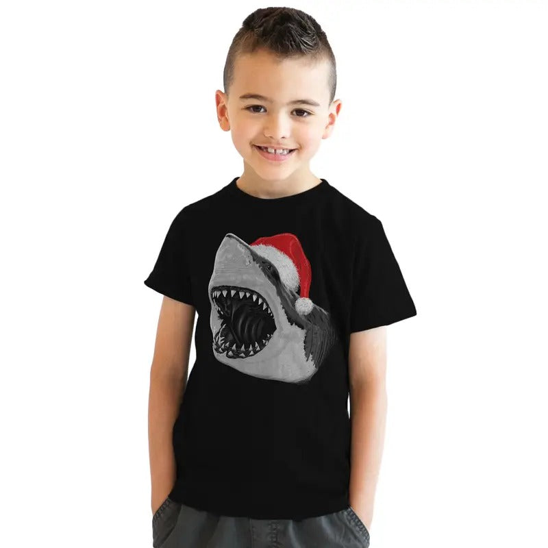 Youth Santa Jaws Funny Holiday Shark Christmas Cool Novelty T shirt for Kids Funny T Shirts Christmas Tops for Kids Funny...