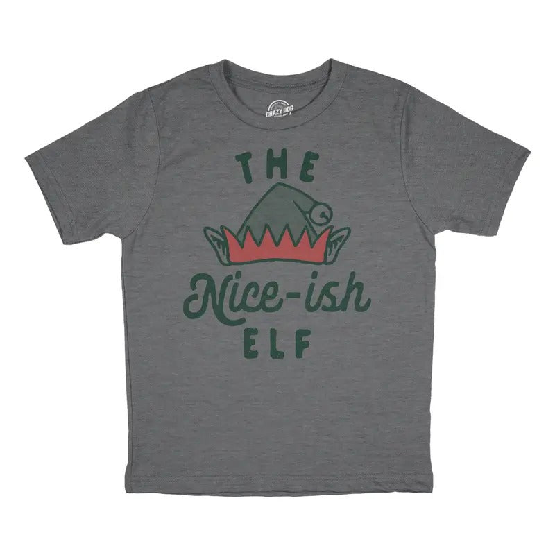 Youth The Nice Ish Elf T Shirt Funny Good Behavior Xmas Elves Joke Tee for Kids Funny T Shirts Christmas Tops for Kid...