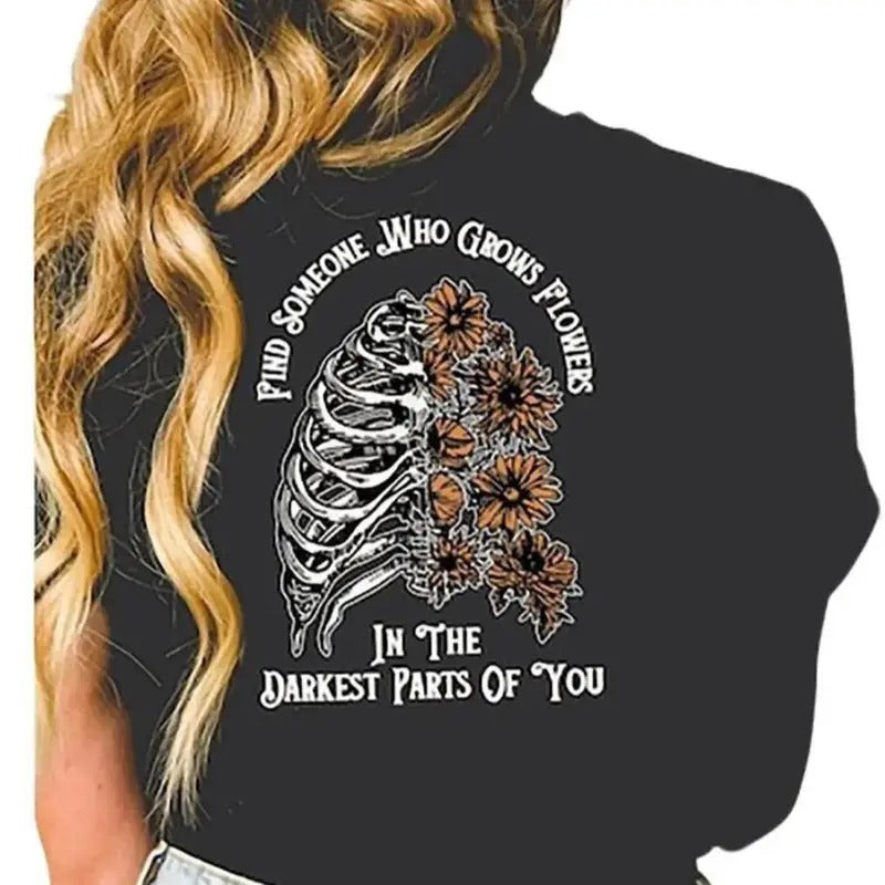 Z Bbryan Medium Graphic Crew Neck Short Sleeve T-Shirt, Machine Washable, All Seasons, Fitted, Blossoming Your Darkest Parts
