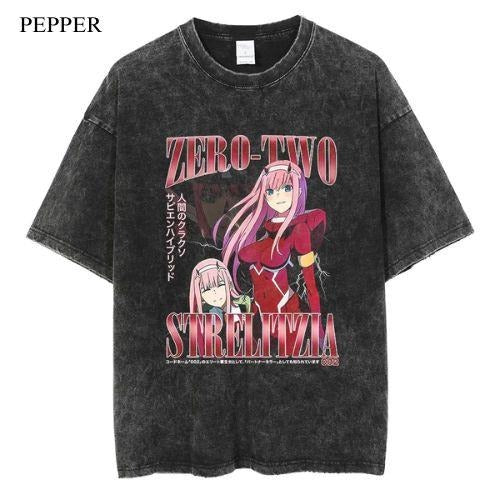 Zero Two Strelitzia Vintage T-Shirt, Anime Manga Unisex T-Shirt, Gift For Him Menswear Top Hoodie, Sweatshirt