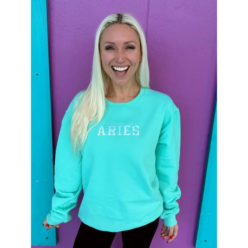 Zodiac Signs Embroidered Mint Sweatshirt T-Shirts, Hoodie | TeeBloomCo.com