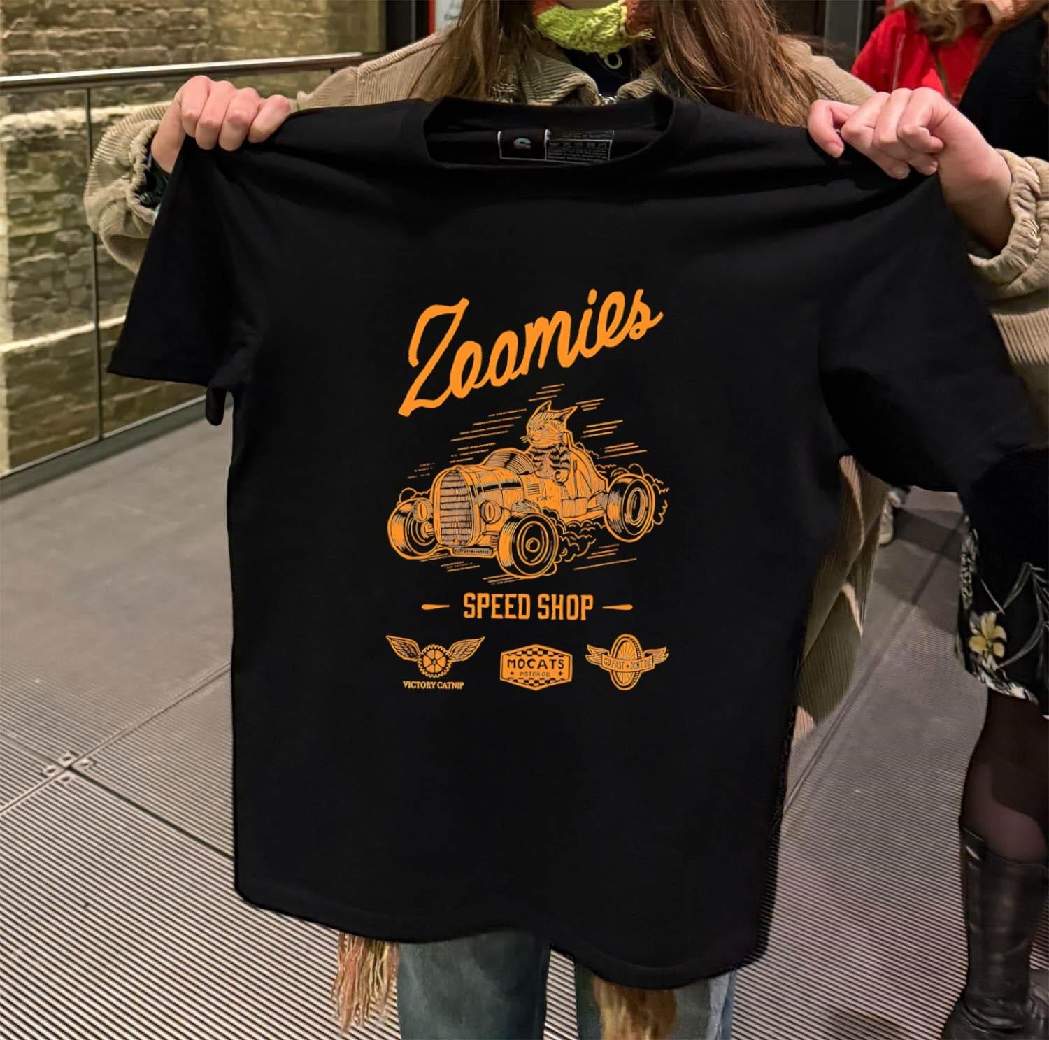 Zoomies Speed Shop Victory Catnip Racing Cat Hot Rod shirt