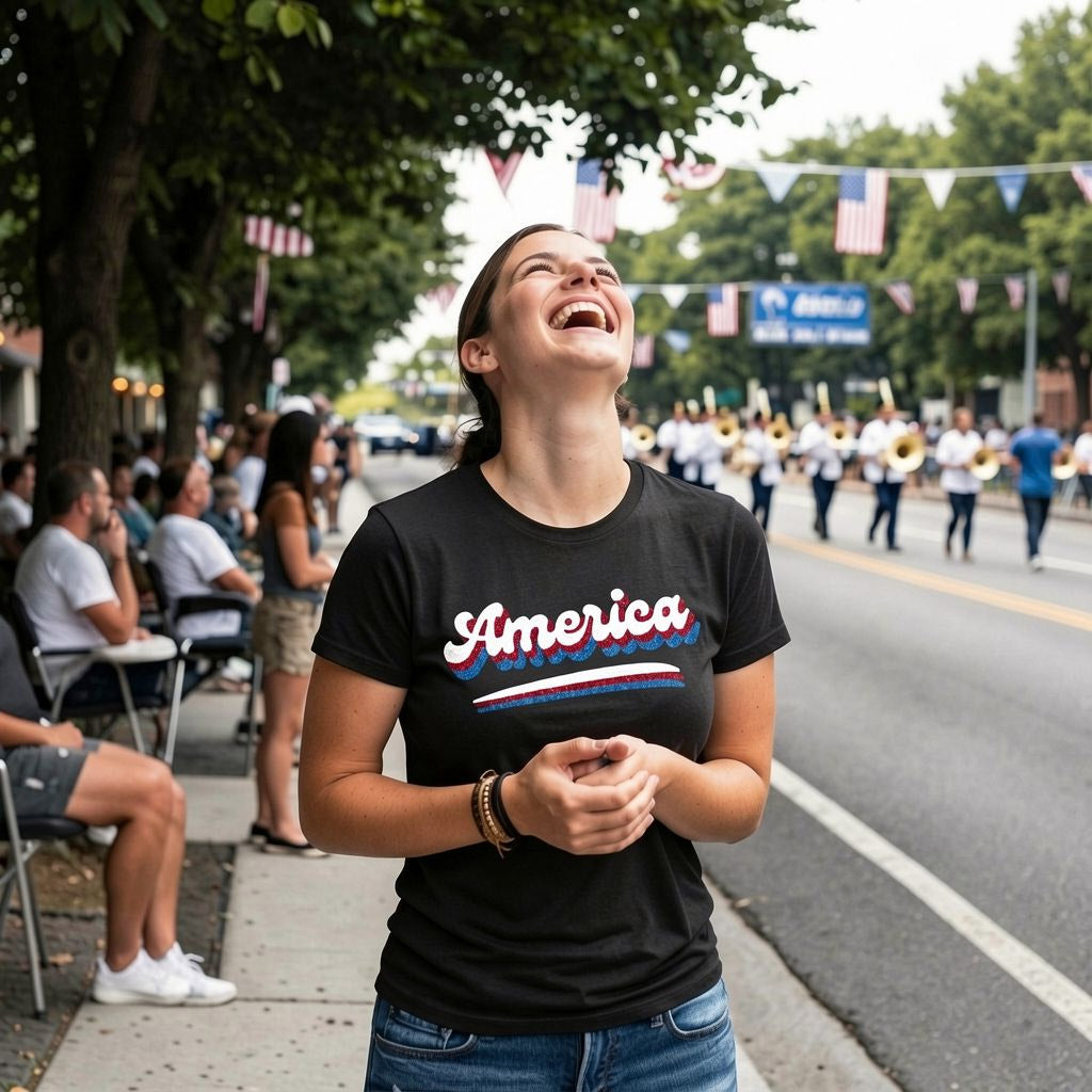 America Retro Glitter Women's T Shirt