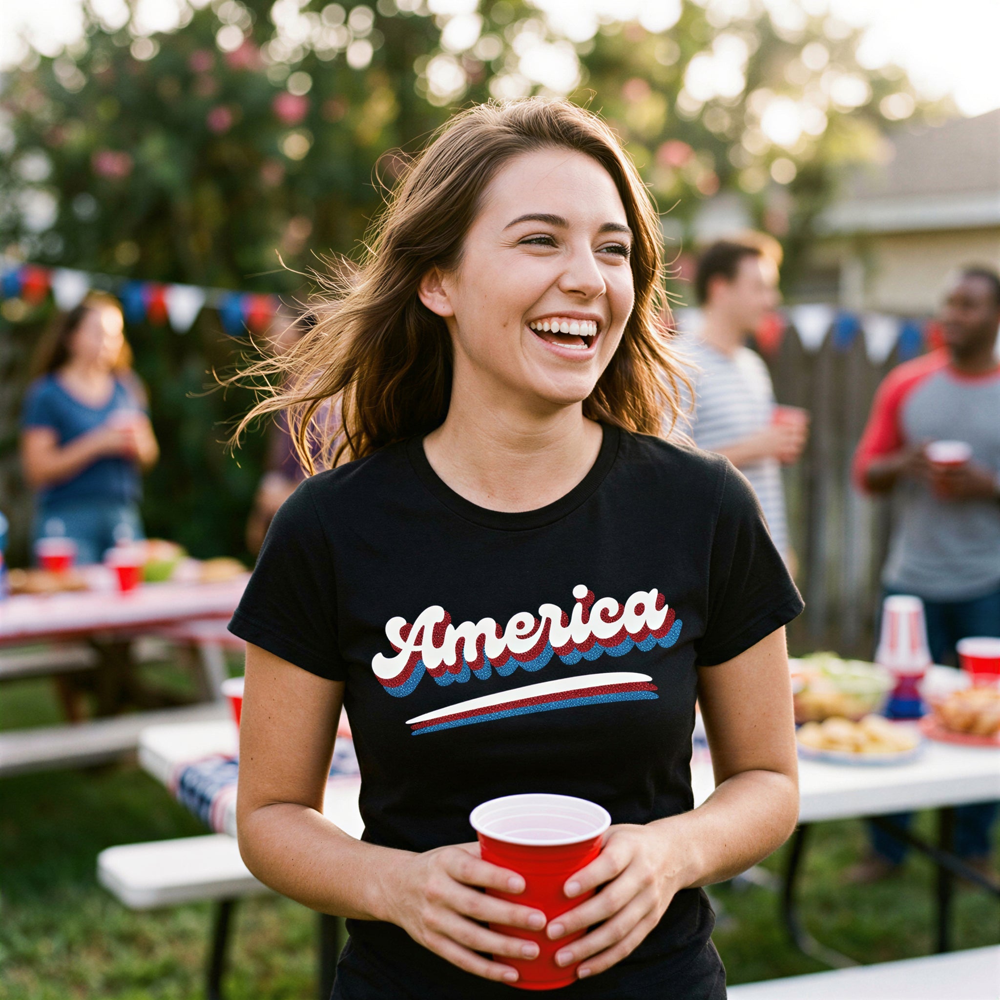 America Retro Glitter Women's T Shirt