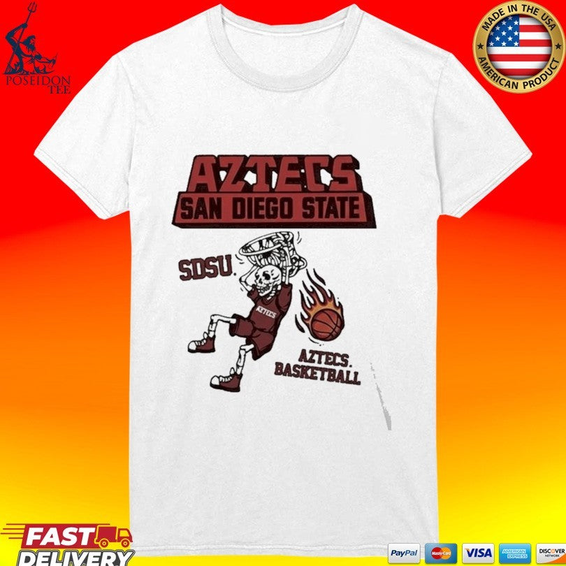 Aztecs San Diego State Sdsu Skeleton Basketball Dunking Flaming Ball T-shirt