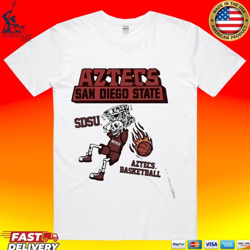 Aztecs San Diego State Sdsu Skeleton Basketball Dunking Flaming Ball T-shirt