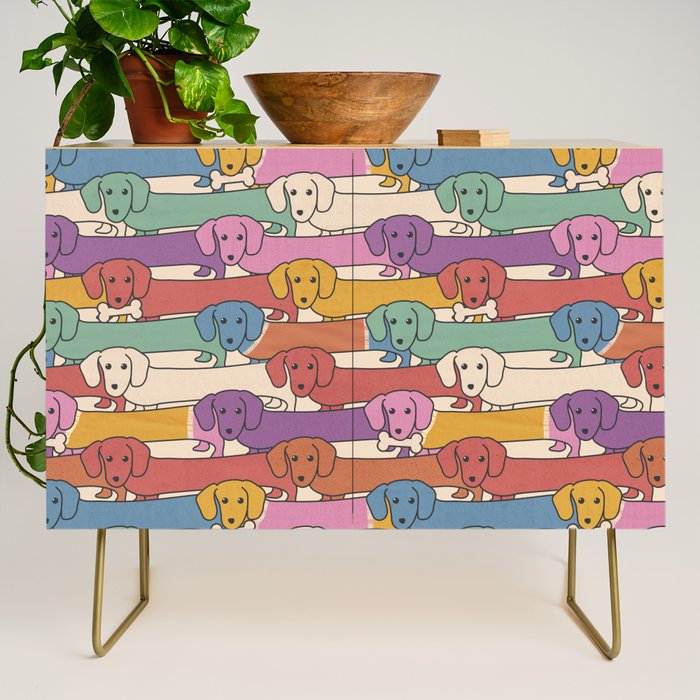 Retro Rainbow Funny Dachshunds Credenza Gallery Image 1