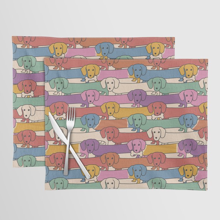 Retro Rainbow Funny Dachshunds Placemat Gallery Image 1