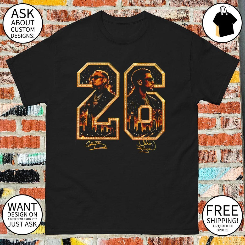 Chris Brown and Usher Raymond and Brown Tour signature 26 shirt
