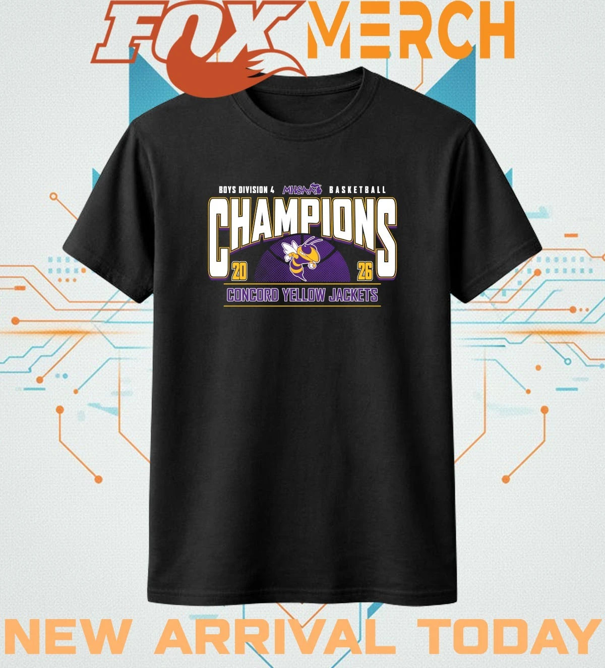 Concord Yellow Jackets 2026 MHSAA Boys Basketball D4 Champions t-shirt