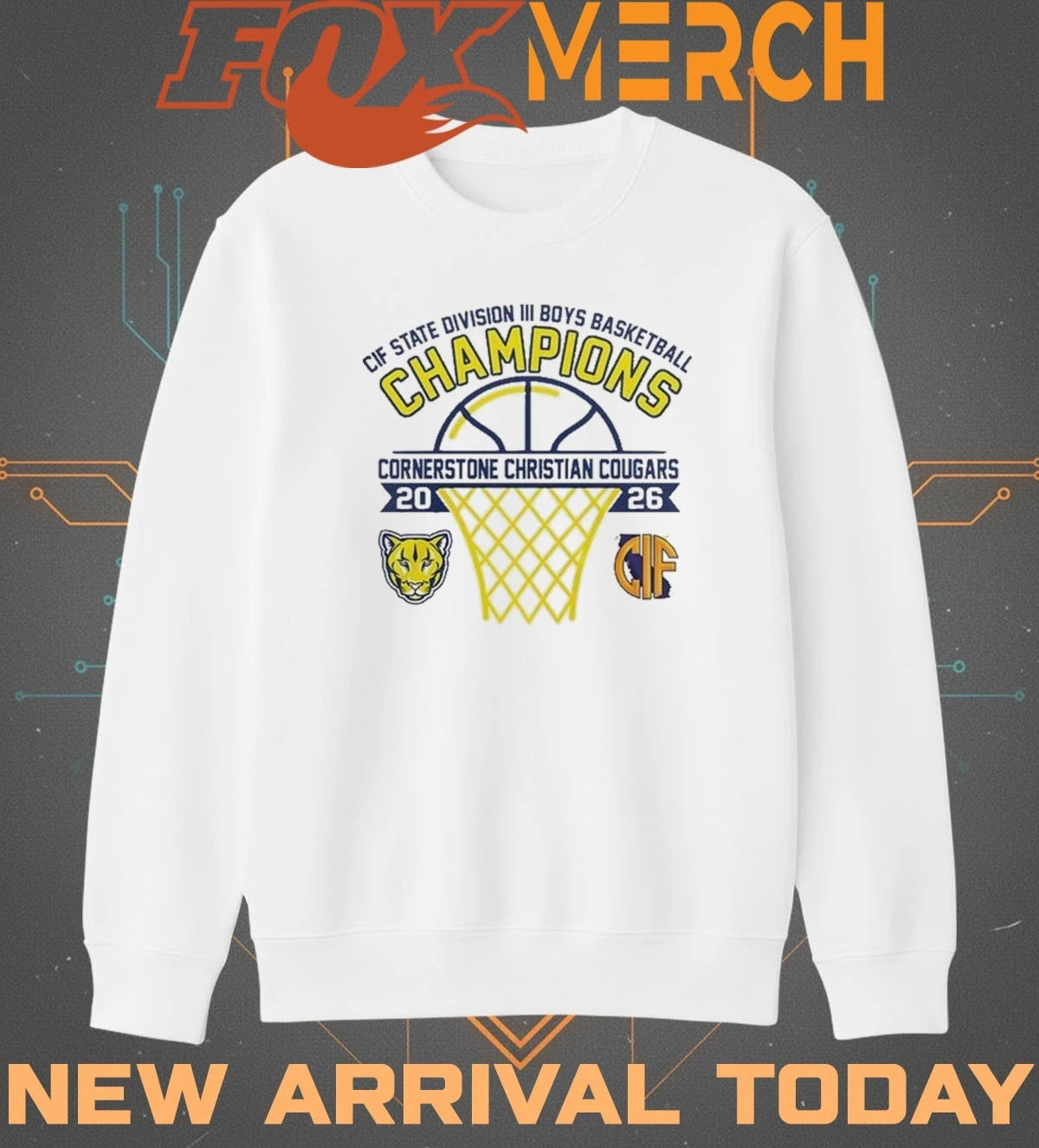 Cornerstone Christian Cougars 2026 CIF State Division III Men’s Basketball Champions t-shirt
