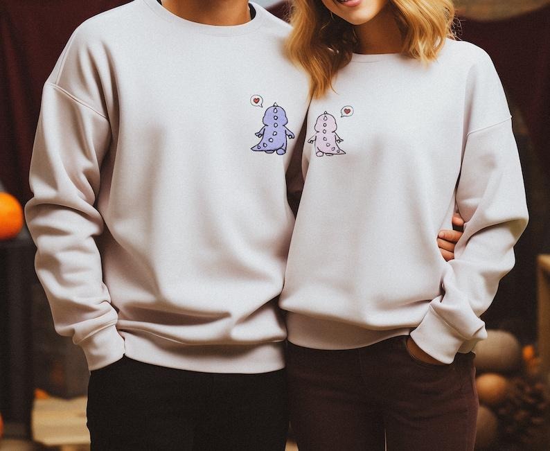 couple print dinosaur sweatshirts for couples gift for couples gift for friends matching crewneck  Hoodie and Sweater;...