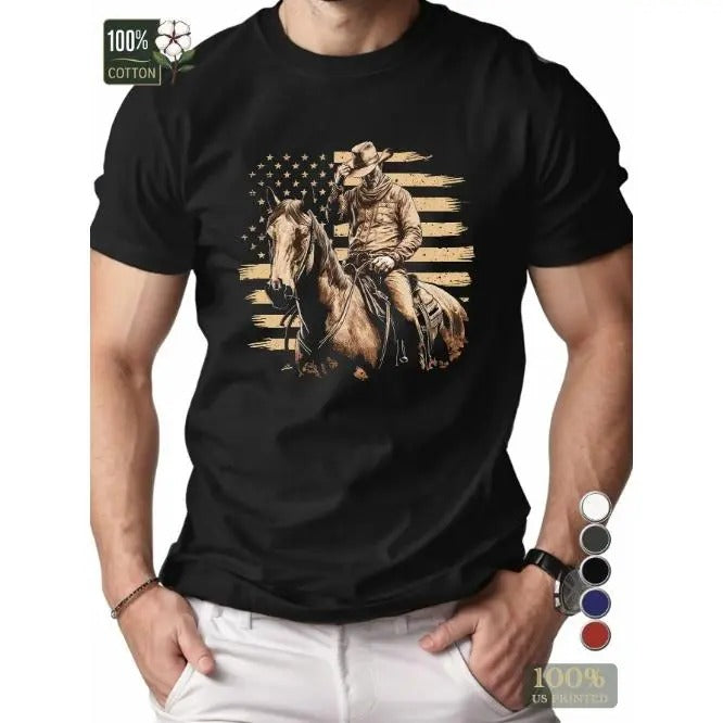 cowboy on horse pure cotton men's Tshirt comfort fit Made in USA Hoodie, Sweatshirt | TeeBloomCo.com