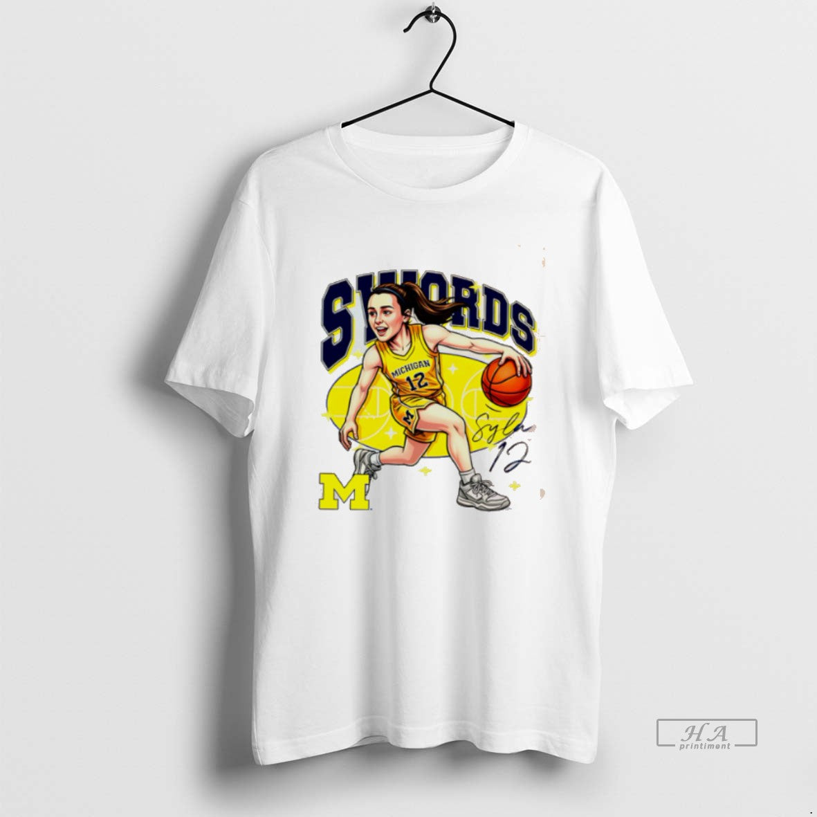 Official Syla Swords Michigan Basketball Signature Caricature T-Shirts, Hoodie, Sweatshirt | TeeBloomCo.com