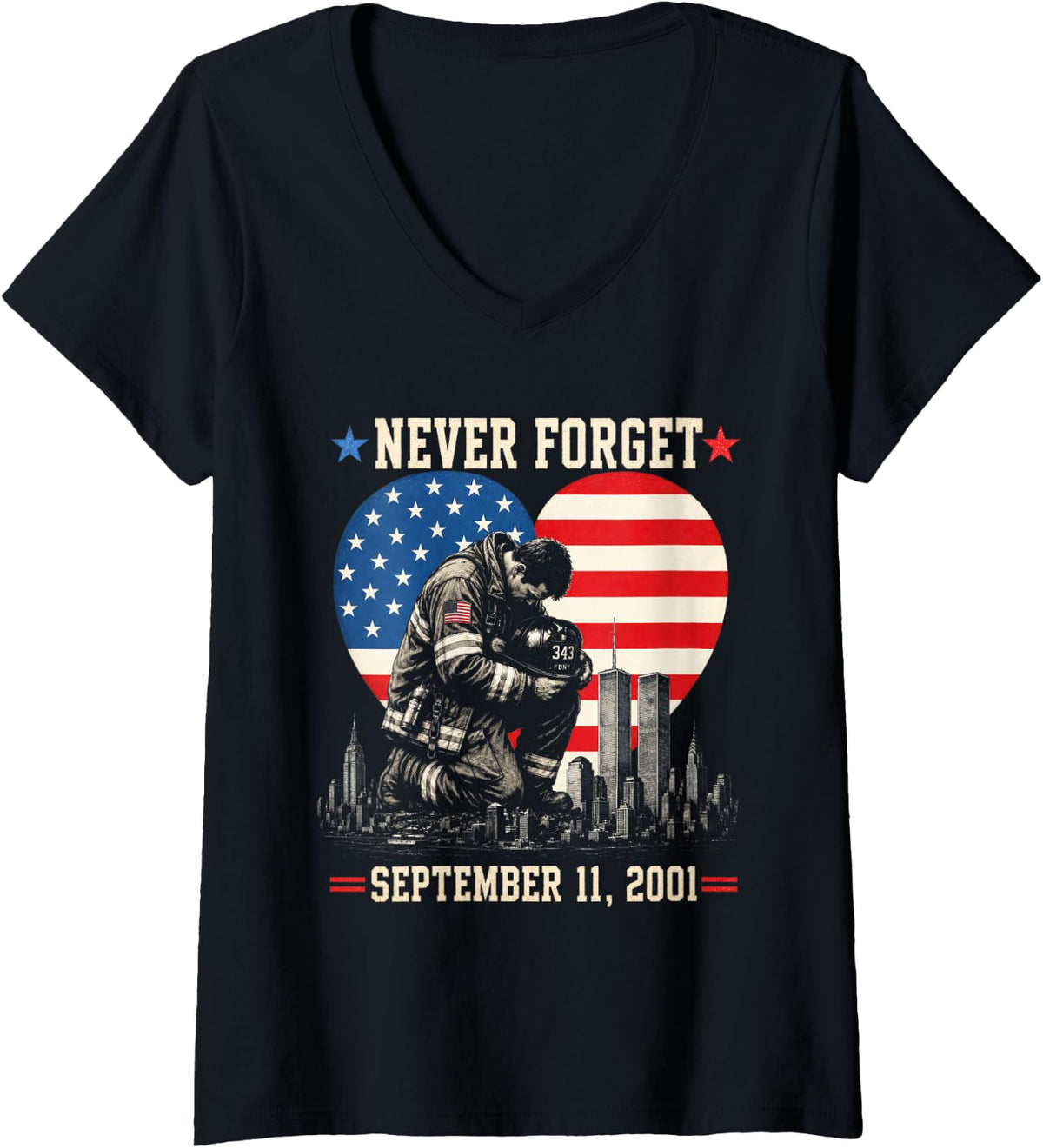 Never Forget September 11 2001 Memorial Day America Flag V-Neck (1)