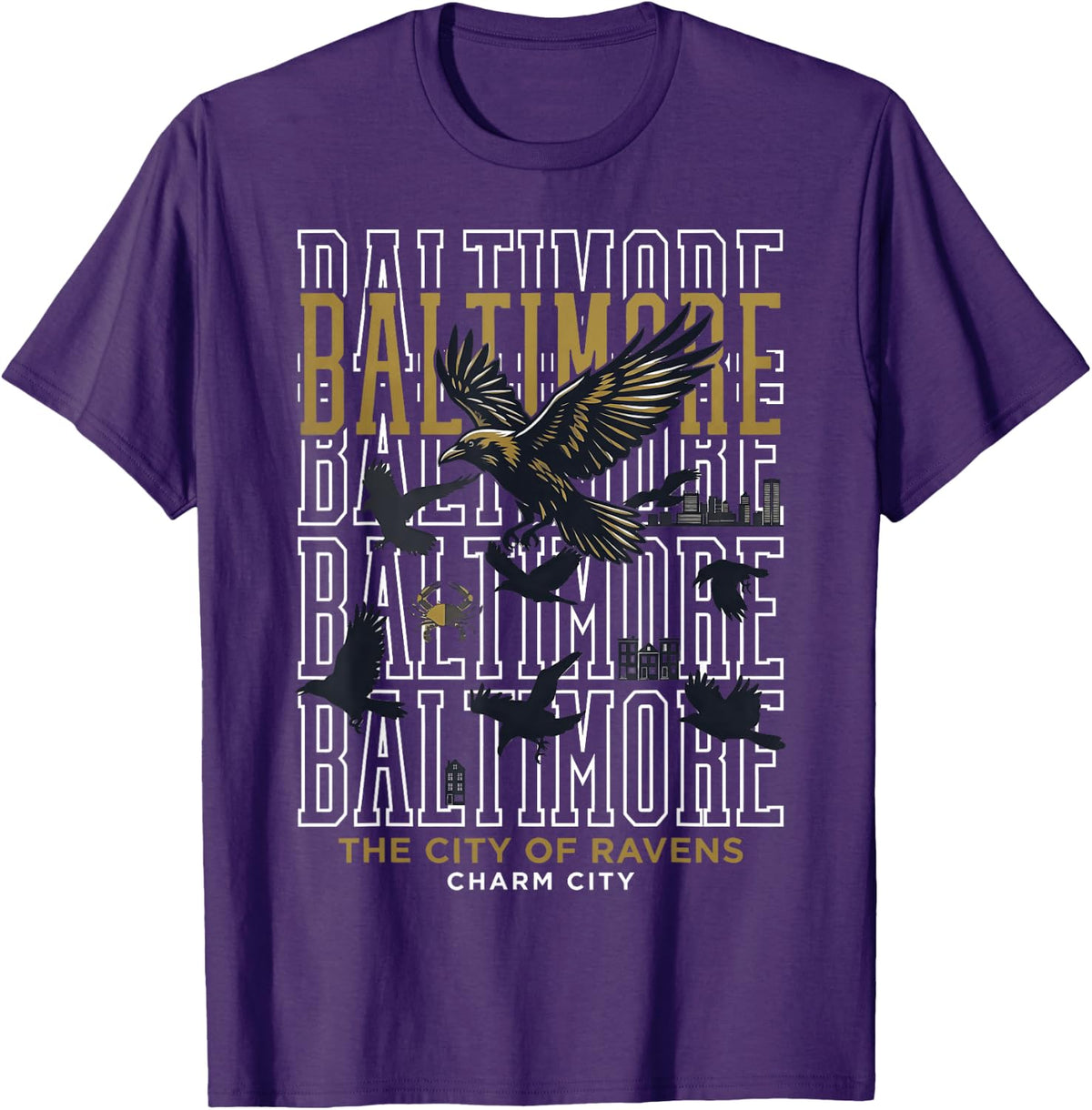Baltimore City Ravens Charm City Raven Skyline Unisex T-shirt, Sweatshirt, Hoodie (1)