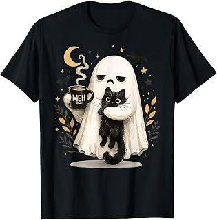 Meh Ghost Cat Spooky Black Cat Halloween Coffee Lover Unisex T-shirt, Sweatshirt, Hoodie (1)