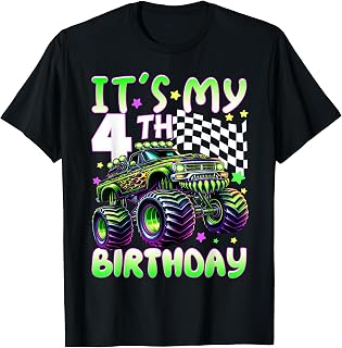 It'S 4th Birthday Boy Monster Truck Year Old Bday Unisex T-shirt, Sweatshirt, Hoodie (1)