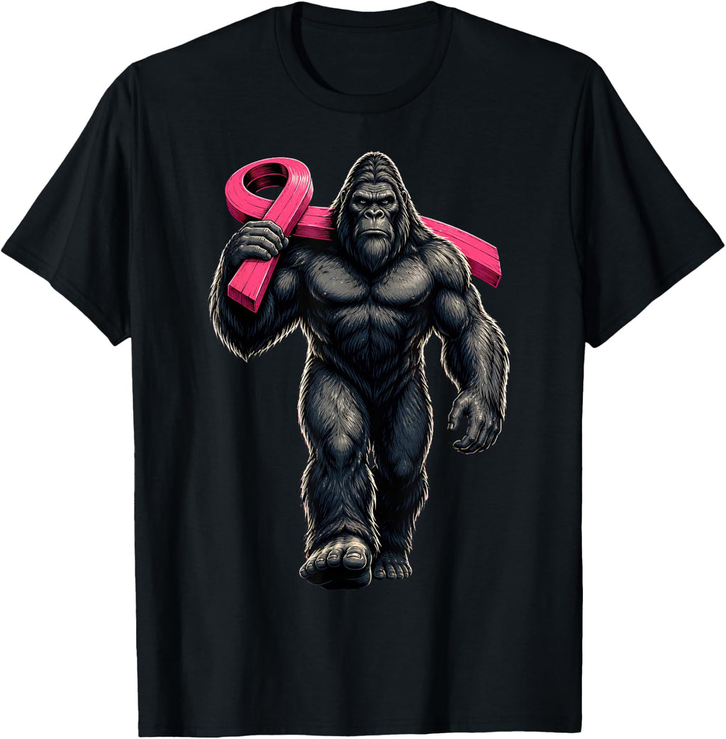Bigfoot Carrying Pink Ribbon Breast Cancer Awareness Unisex T-shirt, Sweatshirt, Hoodie (1)