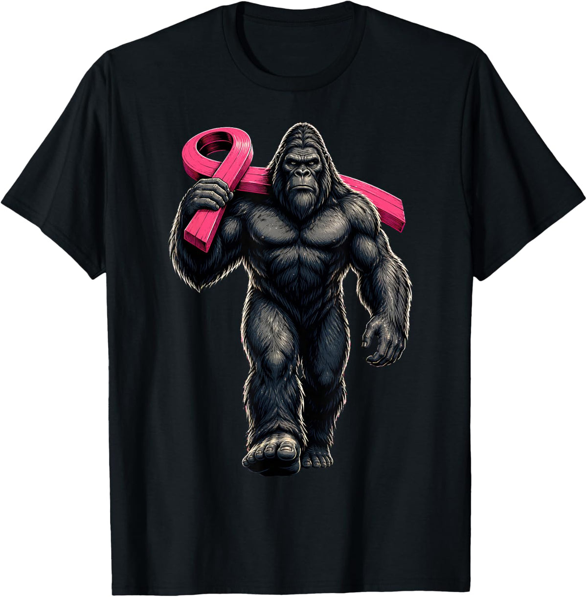 Bigfoot Carrying Pink Ribbon Breast Cancer Awareness Unisex T-shirt, Sweatshirt, Hoodie (1)