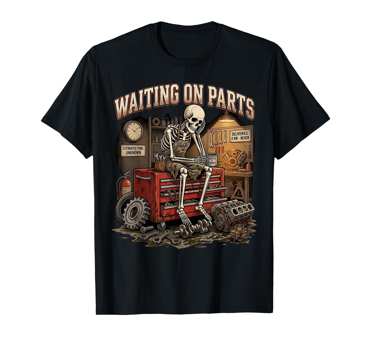 Waiting Parts Auto Mechanic Skeleton Repair Unisex T-shirt, Sweatshirt, Hoodie (1)