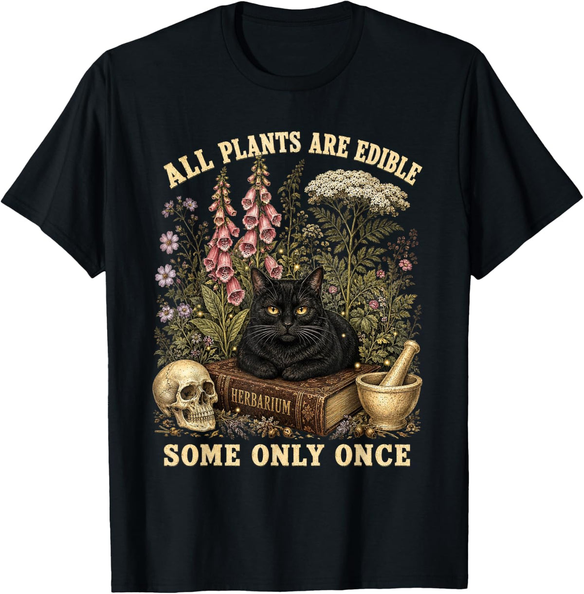Plants Edible Some Only Once Black Cat Garden Unisex T-shirt, Sweatshirt, Hoodie (1)