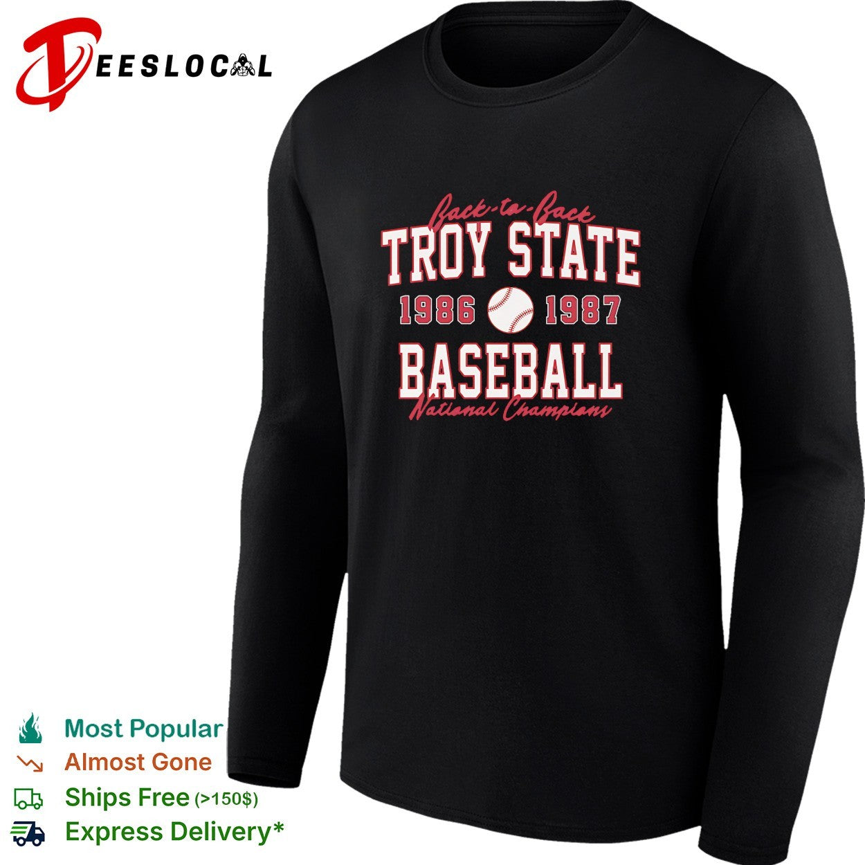 Troy State baseball back-to-back national champions 1986 1987 shirt