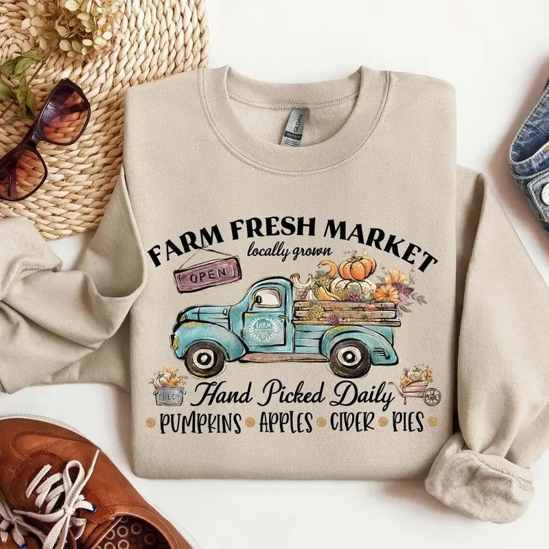 farm Fresh Pumpkin Sweatshirt, Fall Crewneck Sweatshirt, Pumpkin Shirt Unisex Hoodie | TeeBloomCo.com