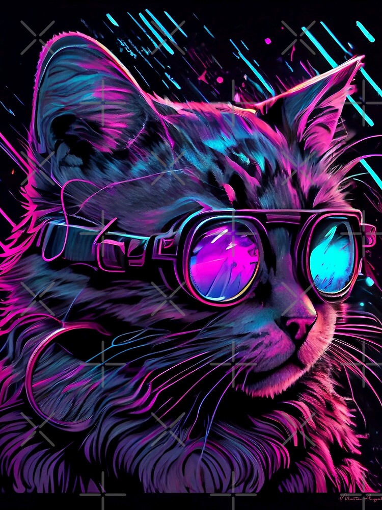 Cool Neon Cat Portrait Drawing by Mitch-Angelo