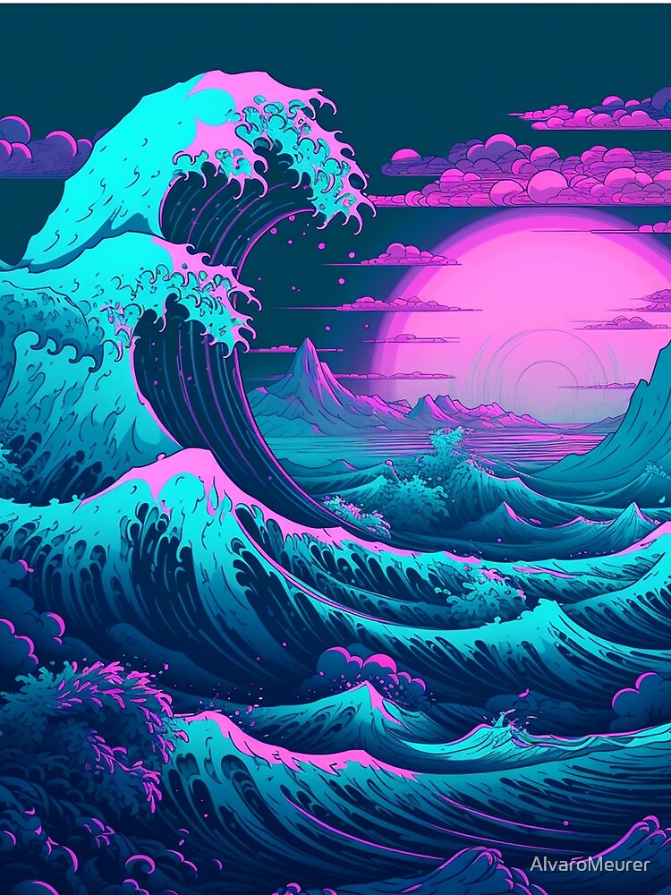 Vaporwave Aesthetic Great Wave Off Kanagawa Vertical Art 90's by AlvaroMeurer