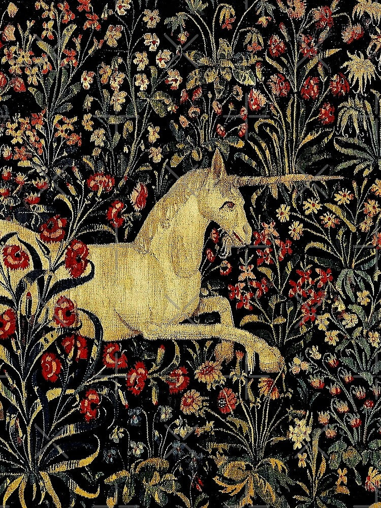Medieval Unicorn Midnight Floral Tapestry by Epitome Girl