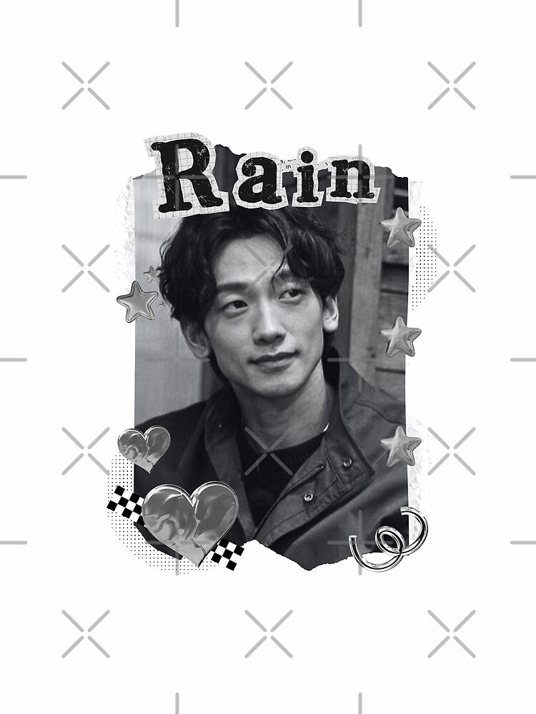 Rain Jung Ji-hoon Kpop Solo Artist Black and White Collage Digital Art Portrait by AJUNICE STUDIO