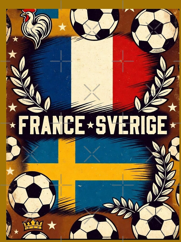 France Sverige Retro World Cup Poster | Vintage France vs Sweden Soccer Art by Nexus Space
