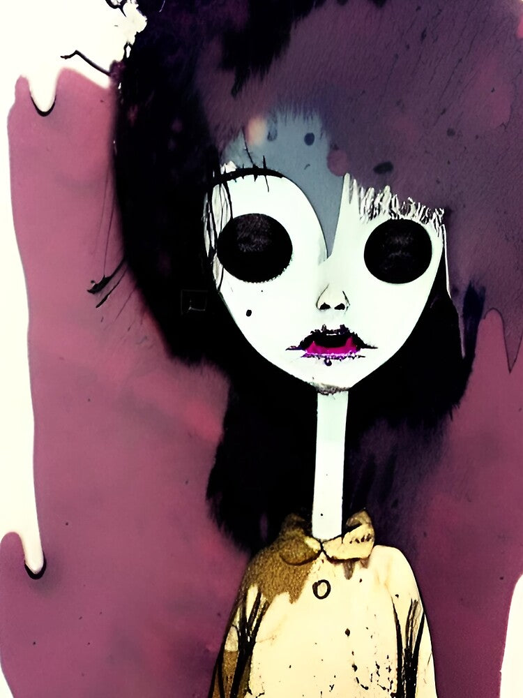 Black Eyes Creepy Grunge Cartoon Watercolor Art by CreepyKaleidopi