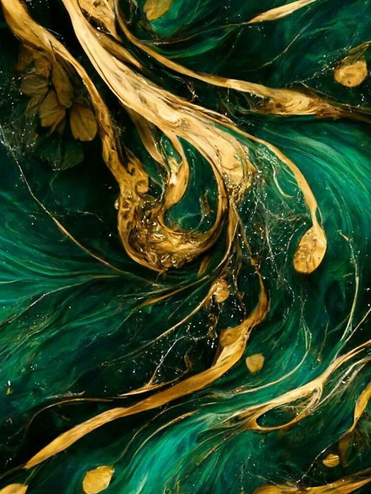 Emerald green and gold flowy marble print by HadeeeeL