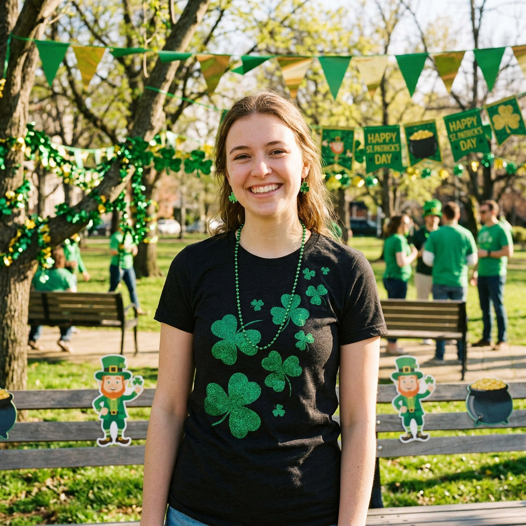Glitter Shamrocks Womens V-Neck