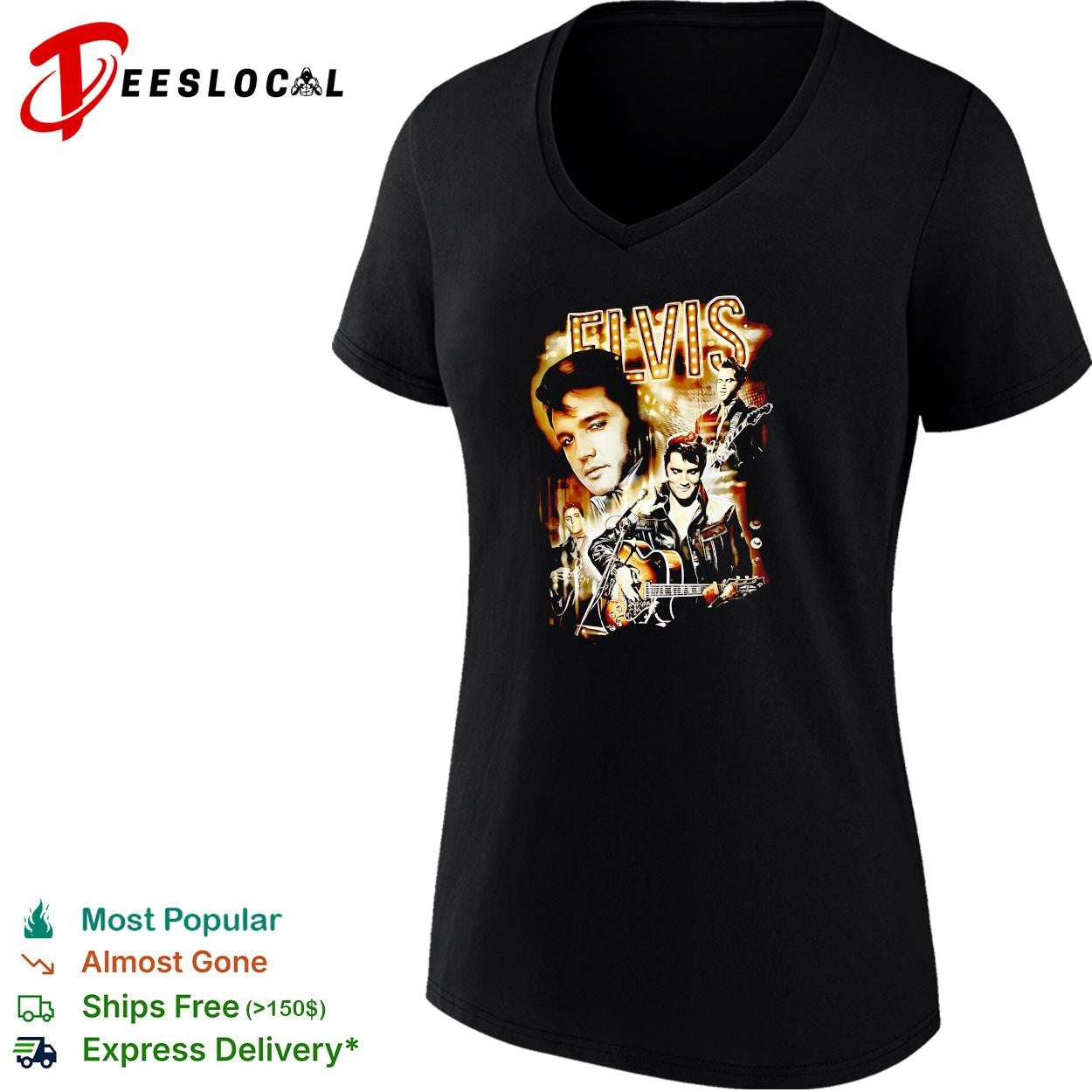 Elvis Presley portrait photo collage live concert stage lights graphic shirt