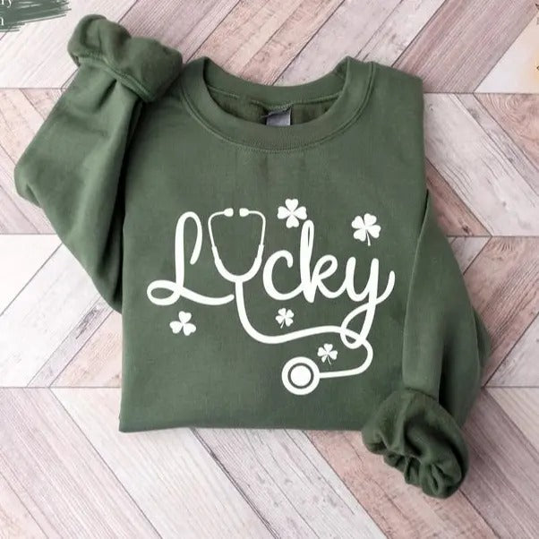 Lucky Nurse Shirt/sweatshirt/hoodie, Cute St Patricks Day Nurse Shirts, Irish Nurse Sweatshirt, Nurse Clover Sweatshirt,...