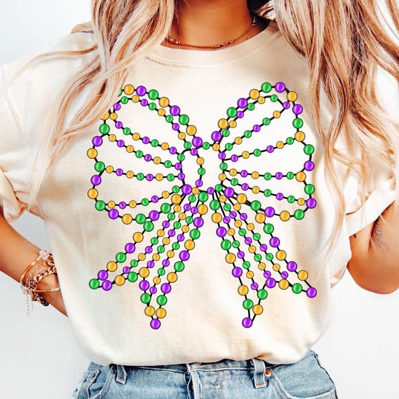 Mardi Gras Coquette Bow Shirt/sweatshirt/hoodie, Mardi Gras hoodie, Mardi Gras bow tshirt, Fleur De Lis sweatshirt,...