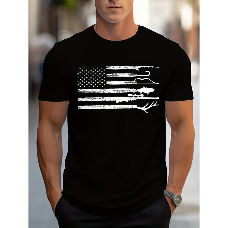 hunting Printed T-Shirt Men's Casual Style Summer and Autumn Slightly Elastic Round Neck T-Shirt Made in USA Hoodie,...