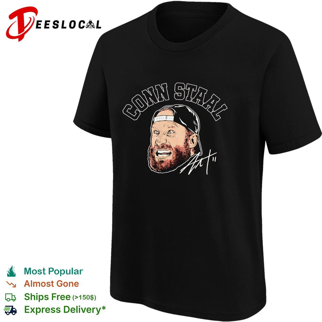 Conn Staal Carolina Hurricanes bearded hockey player caricature signature shirt