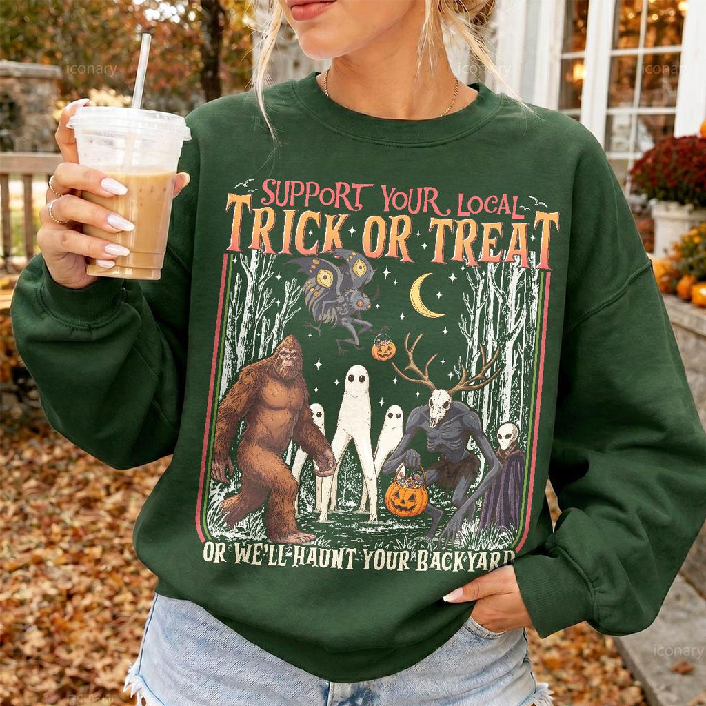 Halloween Cryptid Support Local Trick Treat Retro Fantasy Creatures Tee Spooky Season (3)