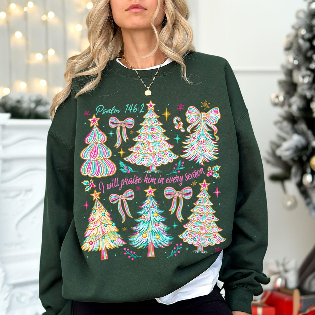Praise Him Every Season Pink Christmas Tree Preppy Christian Holiday (3)