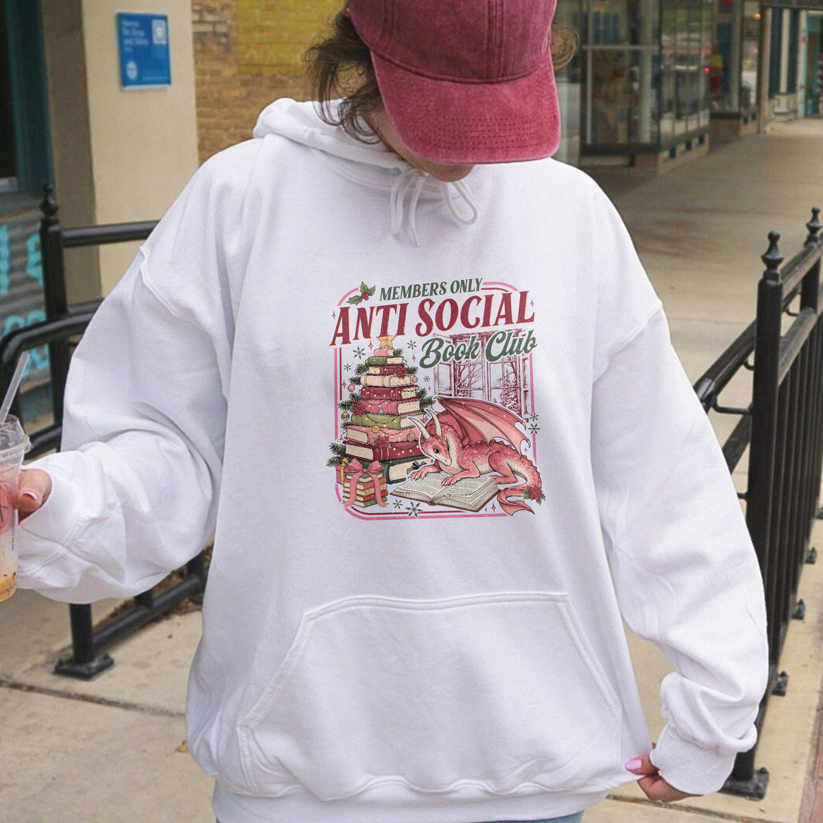 Anti Social Book Club Christmas Dragon Book Lover Fantasy Bookworm Holiday Sweater Retro Reader (5)