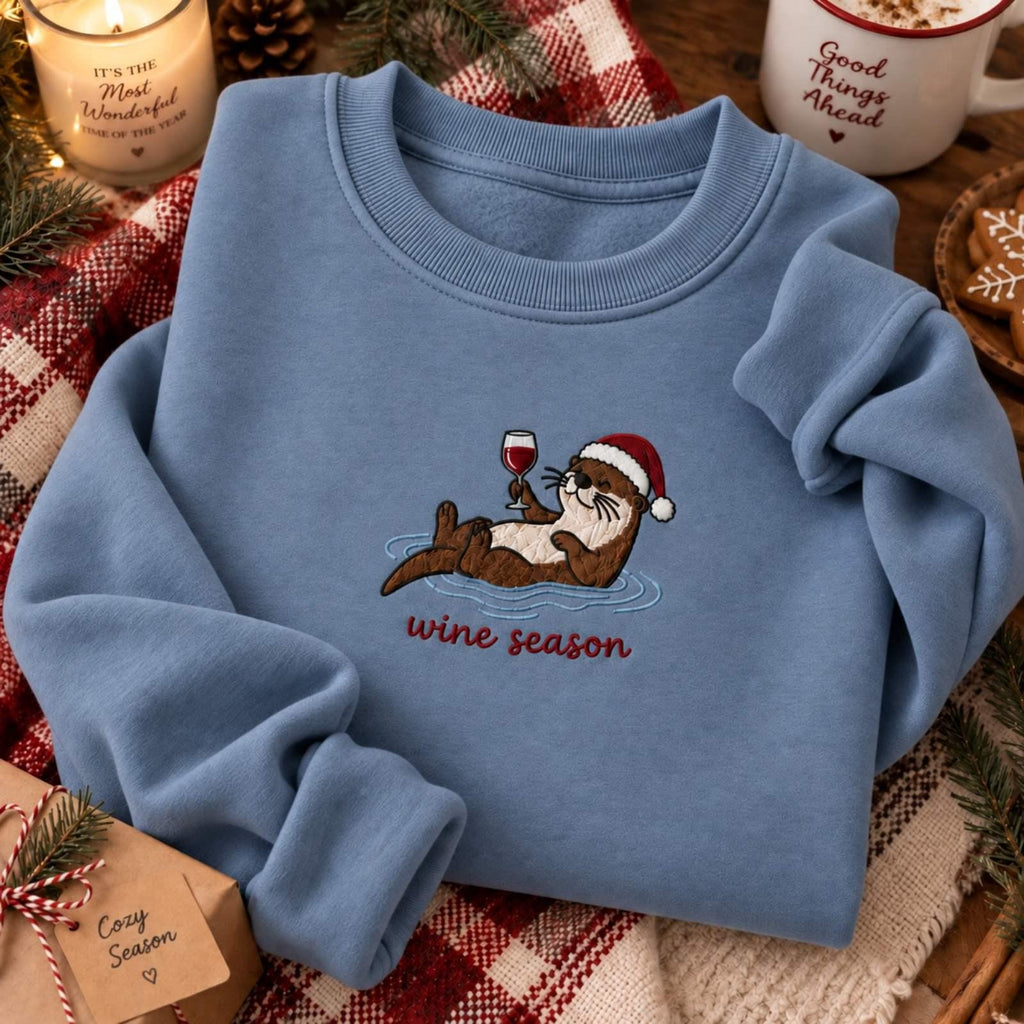 Christmas Otter Wine Wine Season Embroidered Holiday Christmas (3)