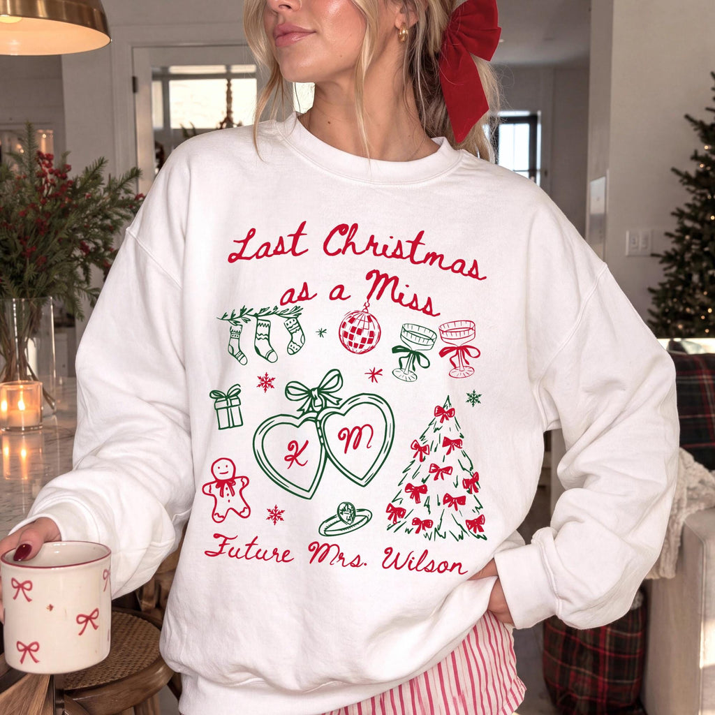 Last Christmas Miss Custom Future Mrs Engaged Christmas Bride Christmas Sweater (1)