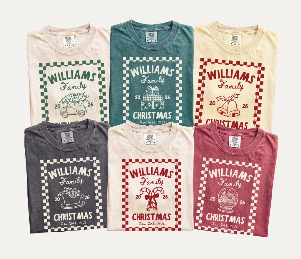Personalized Christmas Family Custom Christmas Crew Comfort Colors Tee Matching Family Holiday Family Name Christmas (2)